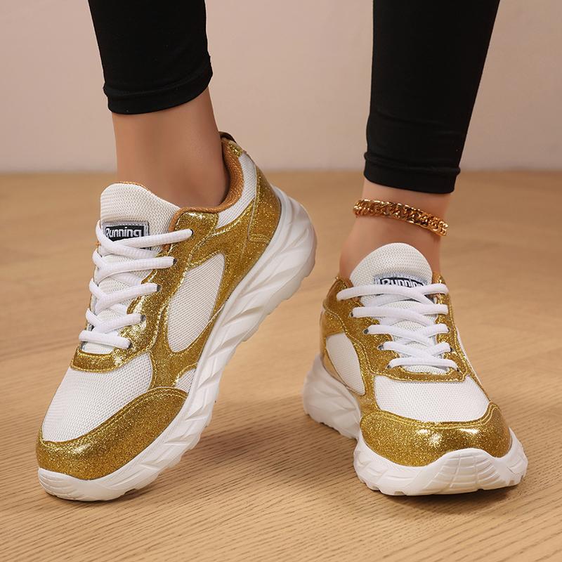 TUINANLE Women's Glitter Flat Silver Casual Sneakers Trend Version Wedding Fashion Round Couple Shoes