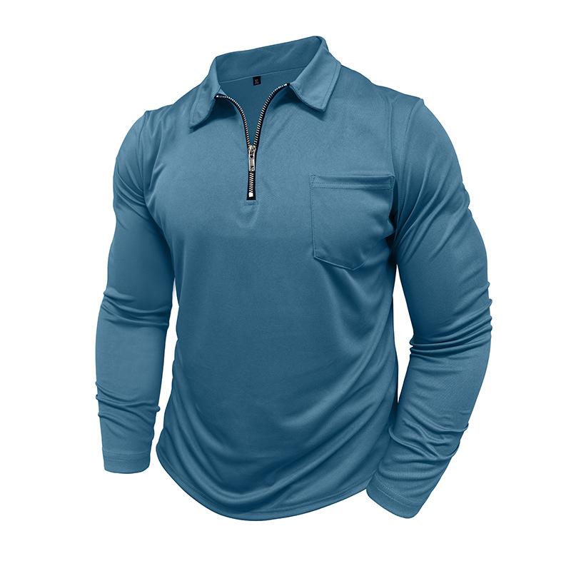 Men's Sports Polo Shirt Fashion Solid Colour Men's Long-Sleeved Zip-Up Collar Top