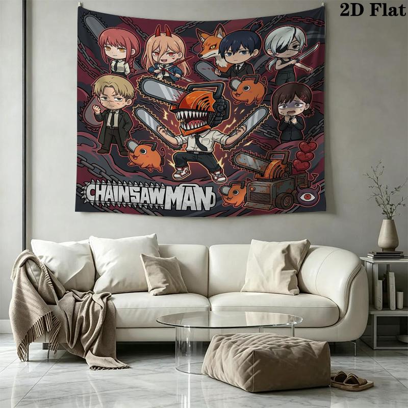 Chainsaw Man Wall Tapestry Aesthetic Wall Hanging Printed Fabric Blanket Decorative Tapestries For Bedroom Living Room Home Decor