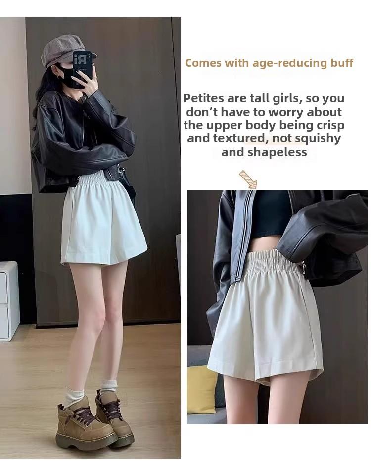 2023 Podzim/Zima Šortky s vysokým pasem z PU kůže se širokými nohavicemi - Korejský ležérní styl