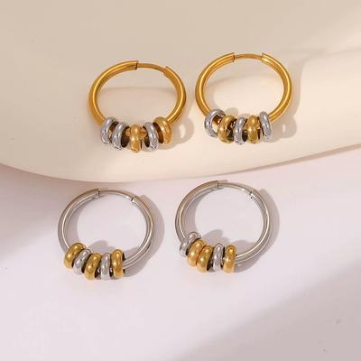 Stainless Steel Beades Hoop Earrings for Women Gold Silver Color Splicing Creative Hip Hop Punk Non-Fading Party Jewelry Gifts