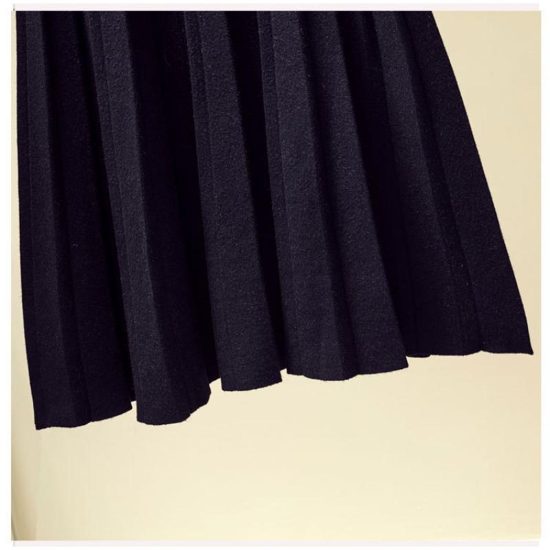 Autumn and Winter High Waisted Knitted Skirt for Women Mid Length Pleated Skirt