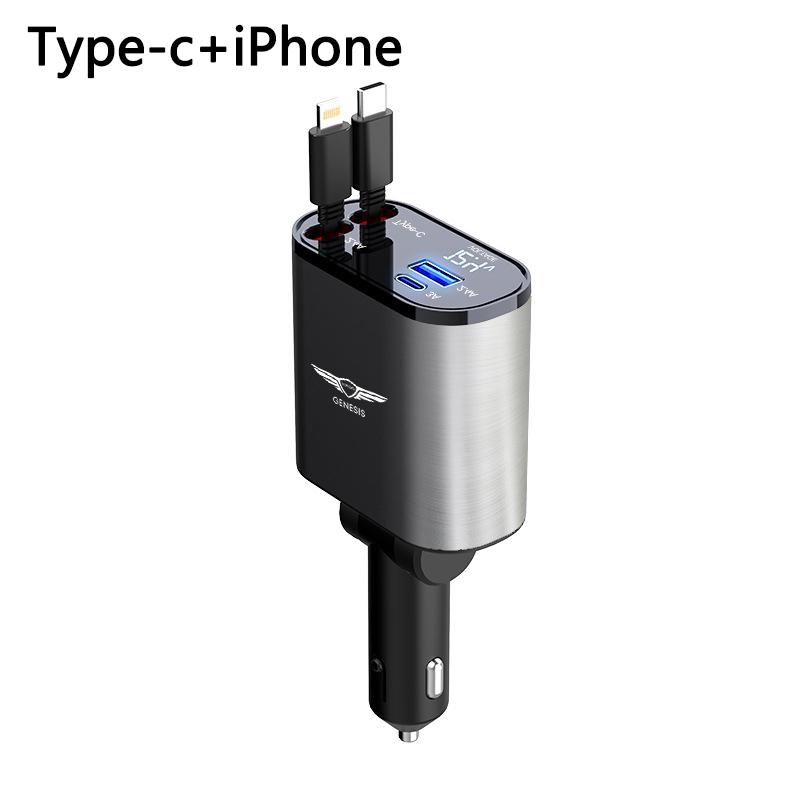100W Car USB/Type-C Chargers Auto Charging Line Telescoping For Genesis Coupe Logo G70 G80 G90 GV60 GV70 GV80 EV BH Accessories