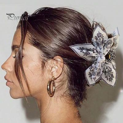 Women Bow Hair Claw Clips Double-sided Cashew Nut Pattern Hair Clip Large Bowknot Hairpins Barrettes for Long Short Hair Accessories