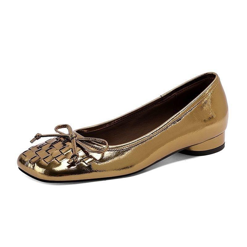 Woven Doudou Shoes Low-heeled Soft-soled Single Shoes Bow Women's Early Spring New Shallow-mouth Flat-soled Ballet Shoes