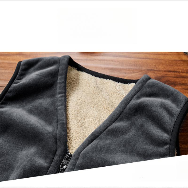 Middle-aged and Elderly Men's Thickened Fleece Winter Warm Vest for Dad, Large Size Lamb Wool Vest
