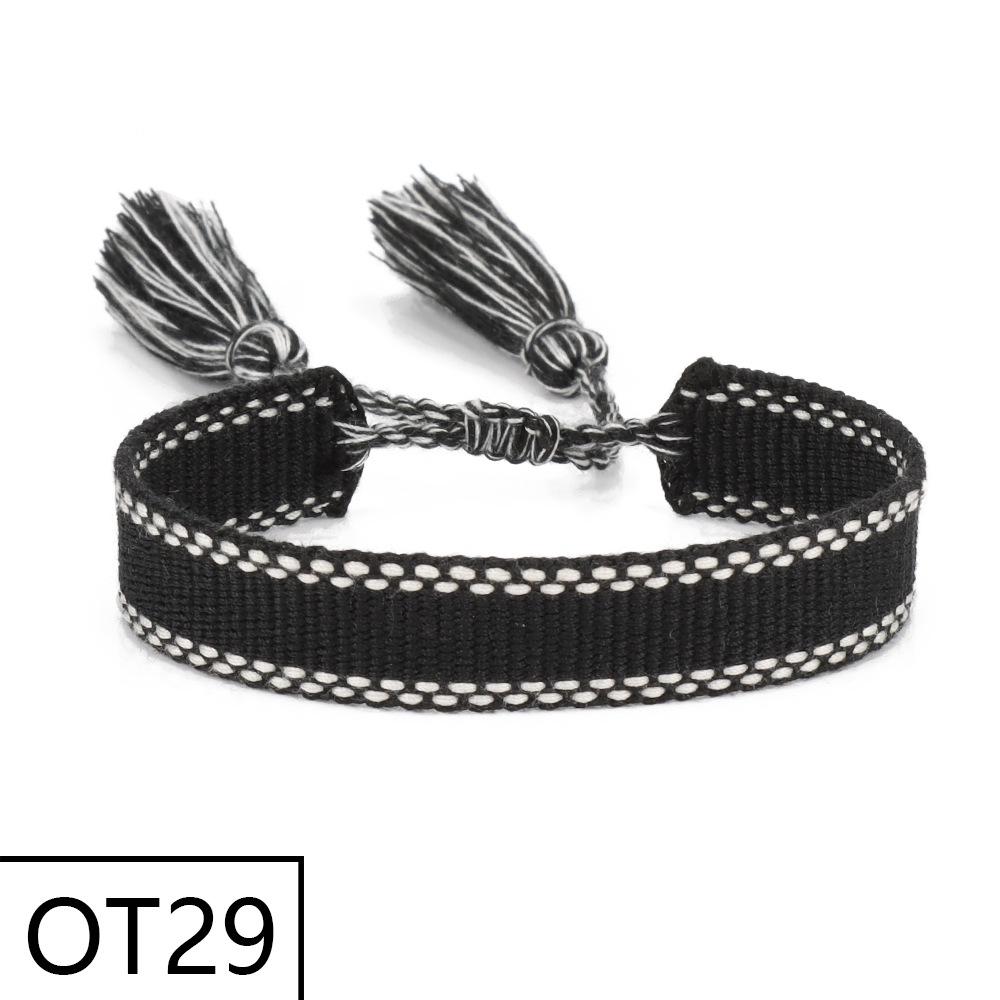 European & American Style Woven Bracelet - Solid Color, 1.3cm, Handmade Tassel, Fashionable Polyester Hand Rope for Women