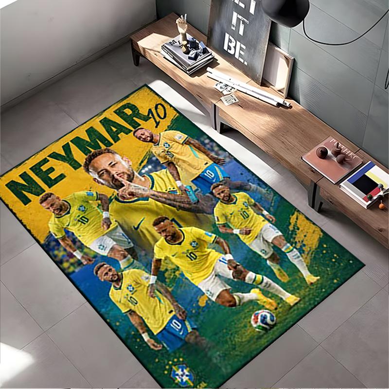 Sports Area Rug, Neymar Jr Brazil 10 Yellow Group Poster, Fan Cave Decor, Non-Slip Mat