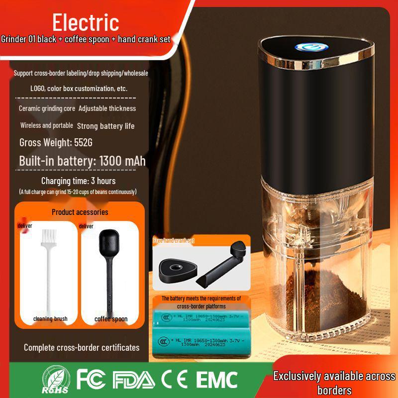 

Портативная электрическая кофемолка с ручным приводом для эспрессо – Компактная бытовая кофеварка Includes Cleaning Brush