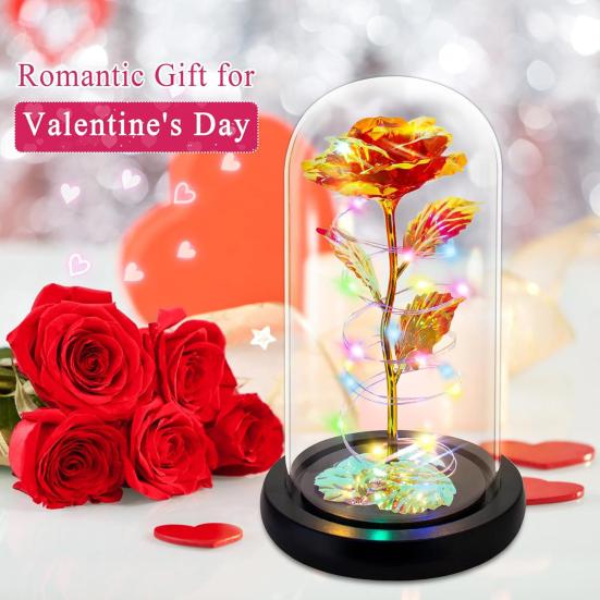 Ewige Rose in Kuppel mit LED-Licht Romantisches Leuchten Künstliche Rose Geschenk für Ehefrau Freundin Oma Jahrestag Geburtstag Valentinstag Feiertag