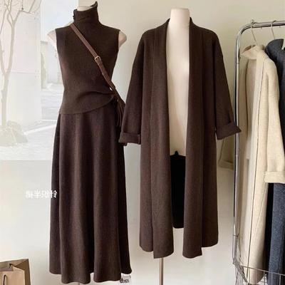 Lazy Wind Sweater Three-piece Autumn and Winter Wind New Skirt Long Knitted Sweater Set Women