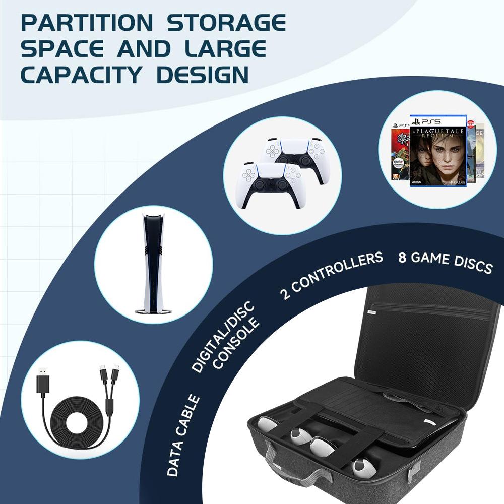 Suitable for PS5 Portable Bag, Playstation 5 Partition Storage Bag, EVA Shock Resistant and Drop Resistant Storage Box