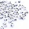 Wholesale 8x8mm Large Hole White with Black Letters Acrylic Cube Beads DIY Charms for Jewelry Bracelets Necklaces Keychains