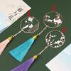 1 Pcs Vintage Chinese Style Fan Shape Flower Cat Tassels Metal Bookmarks Book Marker Page Holder Gift Stationery