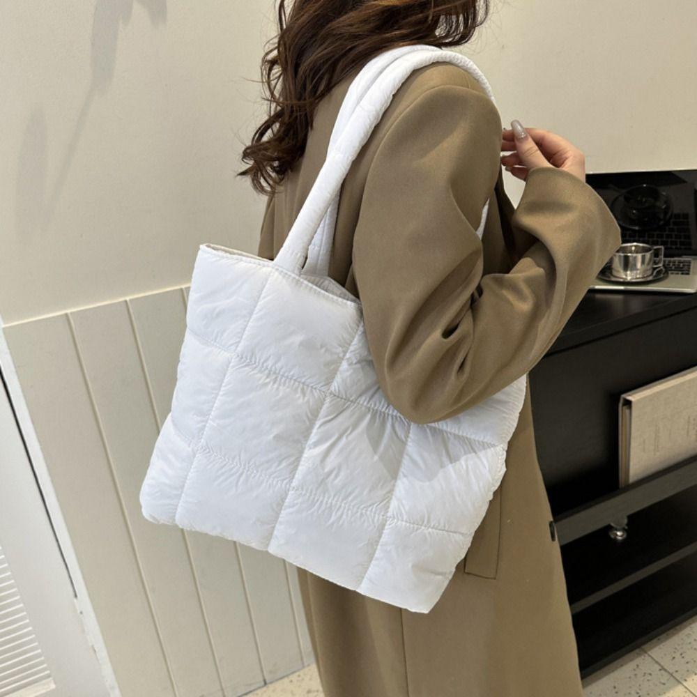 Padded Space Cotton Handbag Solid Color Puffy Shoulder Bag Simple Cloud Tote Bag  Girls