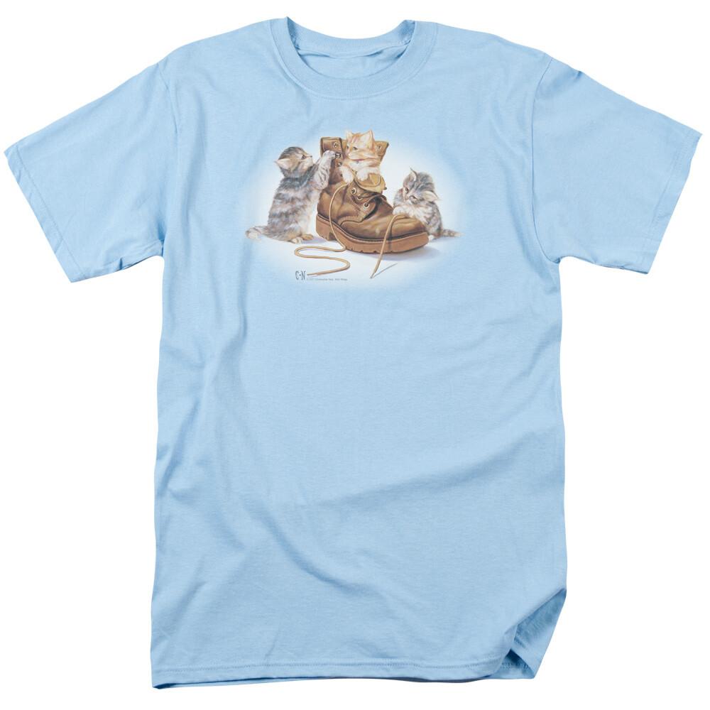 Wild Wings Playful Kittens T Shirt Mens Licensed Cats Tee Light Blue S