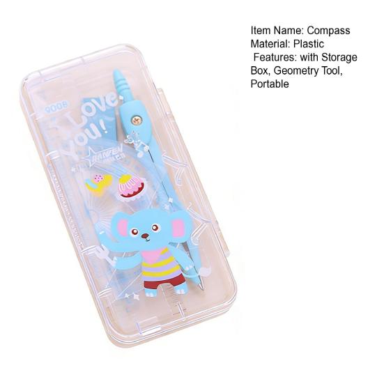 7Pcs/Set Compass Kit with Protractor Ruler Lead Eraser Storage Box Math Drafting Drawing Compass Geometry Tool Students School Office Supplies