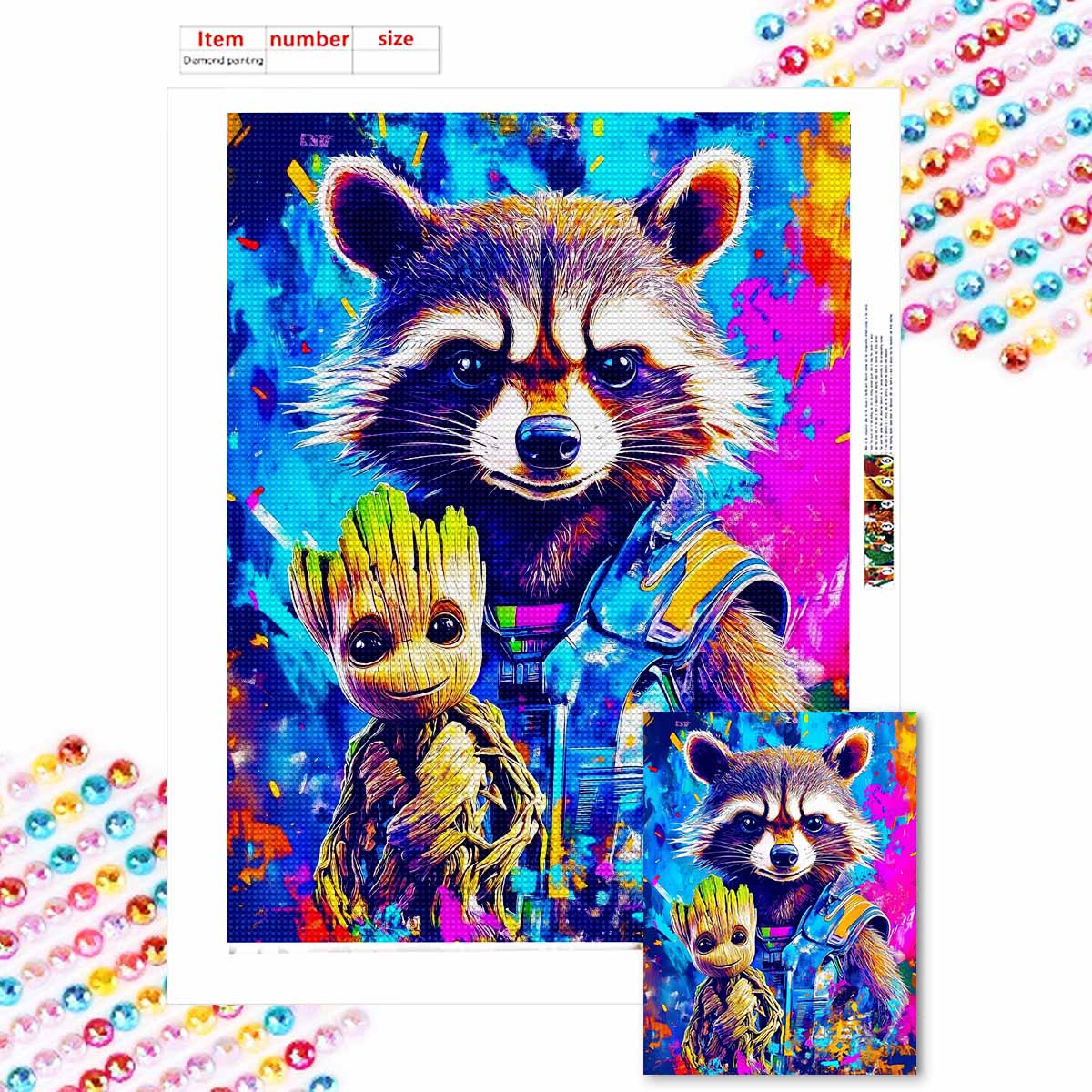 

Алмазная живопись своими руками Грут и Еноты Набор для вышивания крестом Мозаичное искусство Алмазная живопись Полная выкладка Алмаз Домашнее украшение Round 30x40cm