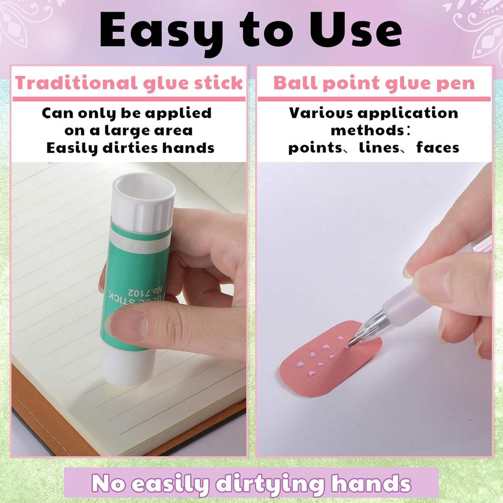 6 Pcs Quick Dry Ballpoint Glue Pen with 12 Pcs Glue Refills Easy Control and Precise Apply Liquid for Crafting Scrapbooking
