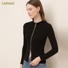 CANVAUS Herbstliches, kleines, hochgeschlossenes, schwarzes Reißverschluss-Oberteil aus europäischer und amerikanischer Baumwolle mit langen Ärmeln und schmalem Schnitt