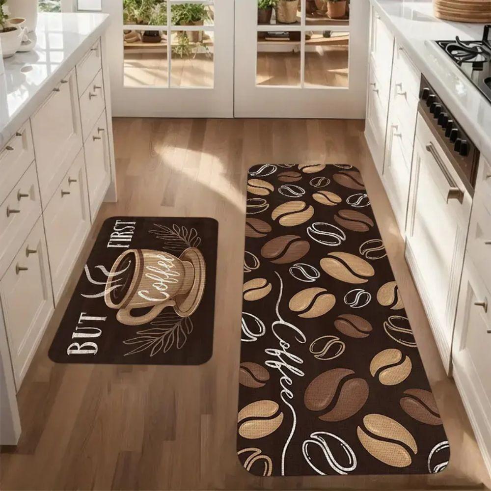 VIKAMA 1/2pc Modern Kitchen Carpet Set, Home Decor, Food Decoration Pattern, Suitable For Festival Decor, Soft And Absorbent
