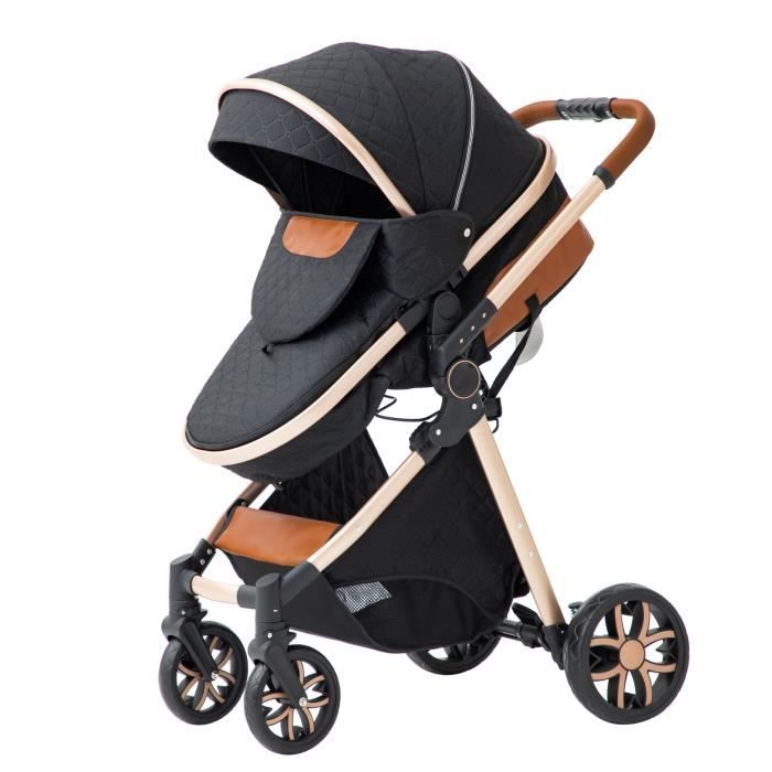 YAZOCO - Poussette 3 en 1 Bébé Poussette Combinée Siège-Auto Nacelle Trio Réversible Réglable Haute Qualité Roues Noir