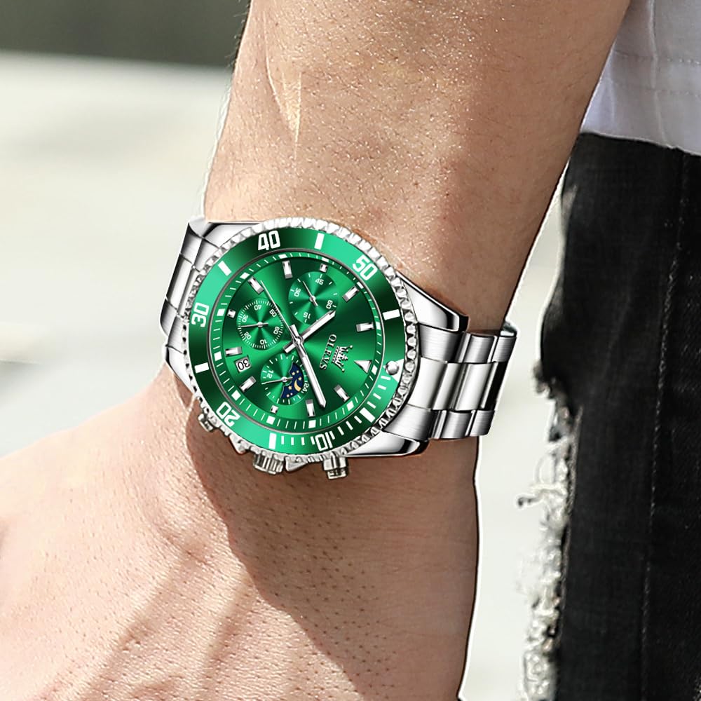 OLEVS Men's Watch Stylish Black Popular Waterproof Quartz Analog Chronograph Stainless Steel Metal Band Simple Easy-to-Read Business Casual Fashion