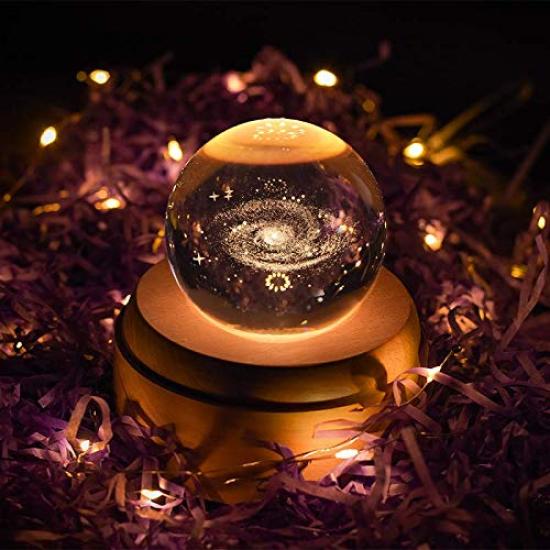 Mozalida Music Snow Moon Crystal Ambient Bedside LED USB Projection Stylish Wooden Home Wedding Graduation Soothing Projection Kimi wo Nosete Box,