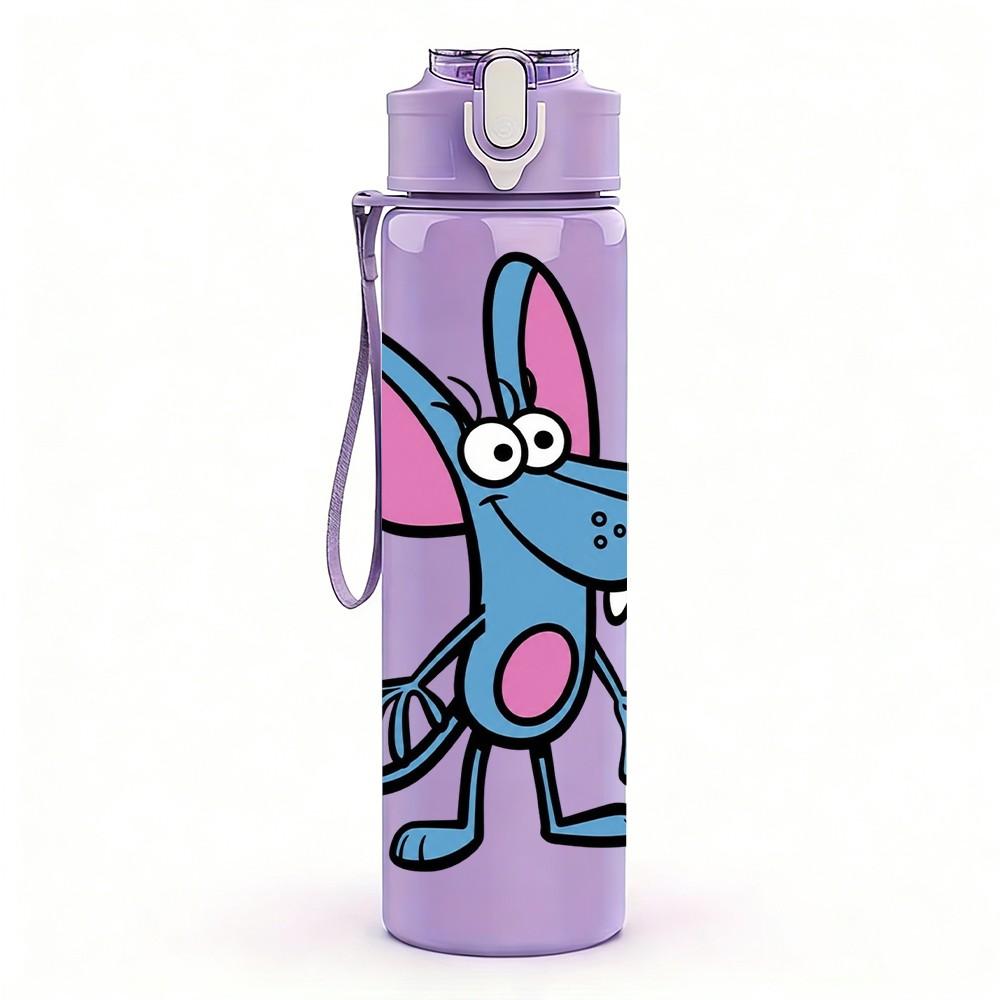1PC Little Grey Mouse Cartoon 750ml Color Plastic Sports Water Bottle Leakproof Flip Straw Lid Suitable for Sports Office Home Use