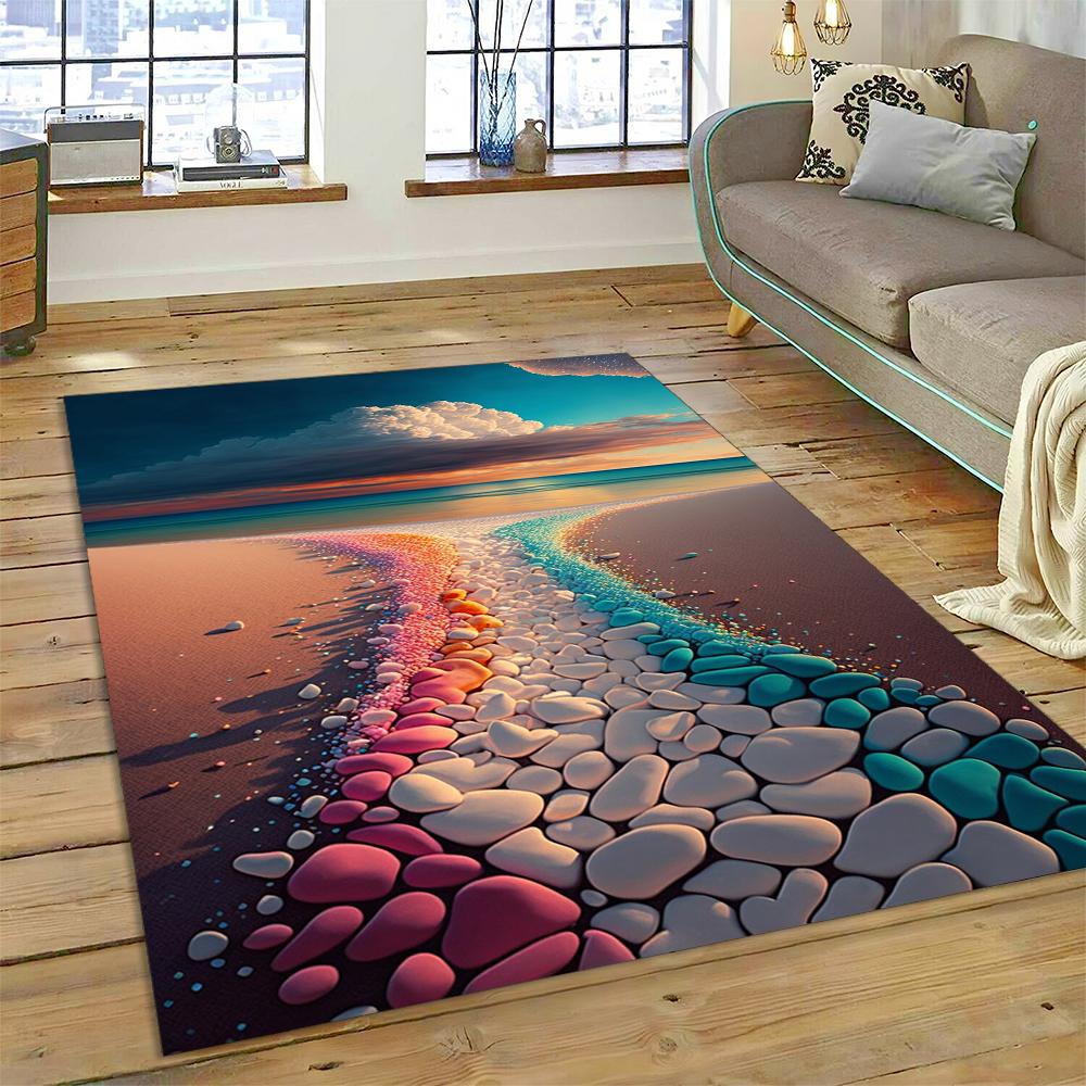 27 Style New Colorful Pebble Rainbow Road Beach Stone Scenery 3D Carpet Rug for Living Room Bedroom Home Sofa,Non-slip Floor Mat