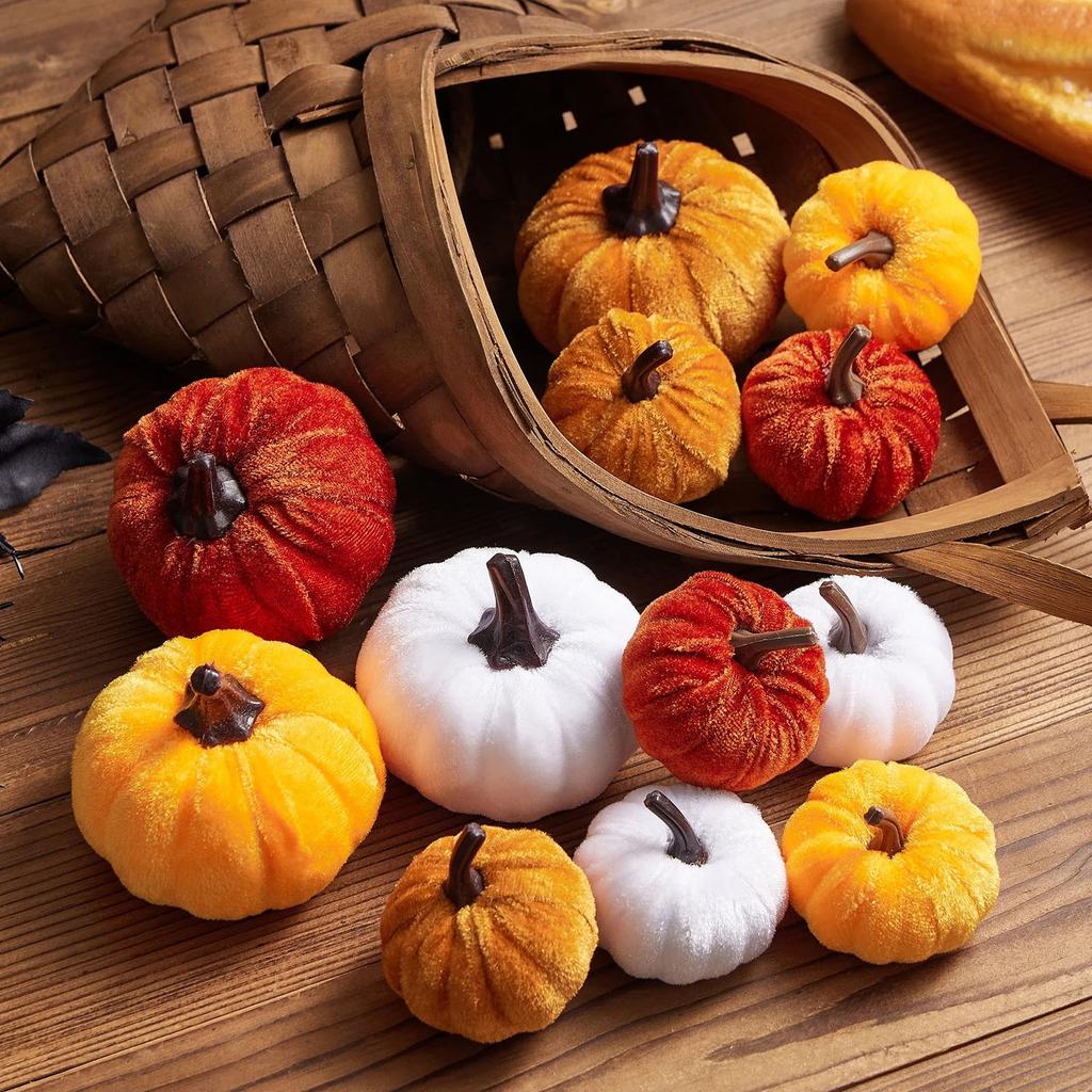 Decor 12pcs Artificial Fake Velvet Pumpkins Decoration For Fall Home Thanksgiving Decorative