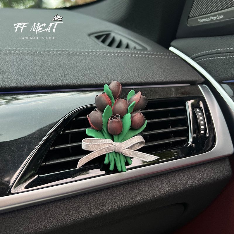 Car Air Freshener Pink Tulip Car Air Conditioning Vent Dashboard Decoration Aroma Diffuser Stone Goddess Gift