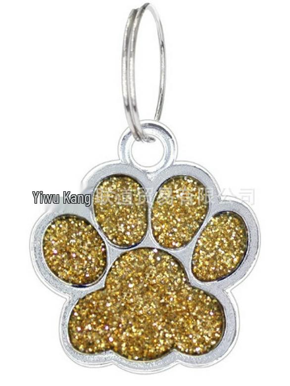 Small Glitter Dog Paw Print Pendant - Zinc Alloy Pet ID Tag (17x18mm)