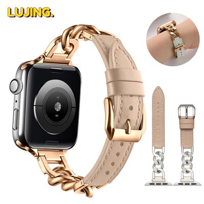 Metal Leather Strap For Apple Watch Band 45mm 44mm 42mm 41mm 40mm 49mm 38mm for Iwatch Ultra2 9 8 7 6 5 4 SE Replace Wristband