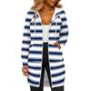 Women's Fashionable Striped Printed Long Sleeved Drawstring Hooded Zipper Pocket Long Casual Sweatshirt Jacket