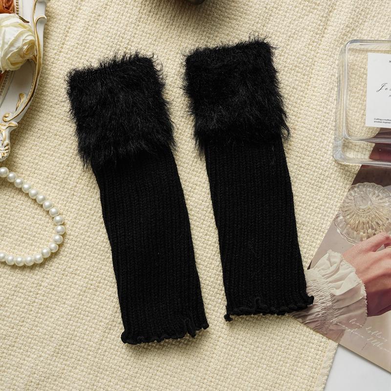 Women's Winter Warm Leg Warmers Female Knitted Hairy Warm Foot Cover Solid Color Lolita JK Warm Leggings Boot