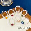 Meier French retro pearl beaded ring - stretchy knuckle ring - fashionable and exquisite glass jewelry