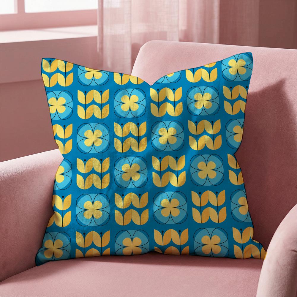 Blue Green Block Print Cushion Cover Multi-Scene Pillow Cover for Home & Car - Reversible, Soft & Durable for Daily Use
