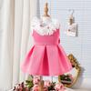 Dziewczęca sukienka księżniczki letnia dziecięca słodka koronkowa sukienka z dekoltem w serek i kokardą