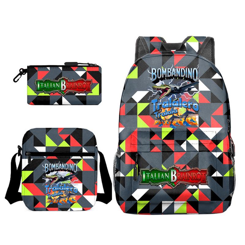 Tongtongsahur cartoon primary school students backpack three-piece set abstract foreign Shanhaijing children's schoolbag L
