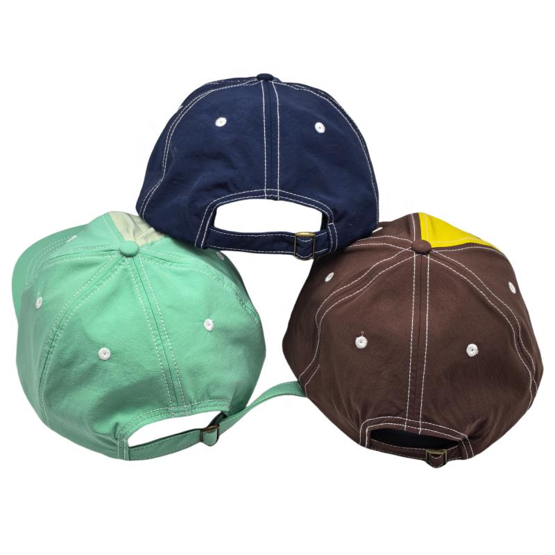 Factory Custom Quick Drying Unstructured Snapback Dad Cap Flat Brim 6 Panel Contrast Color Breathable Waterproof 100% Polyester
