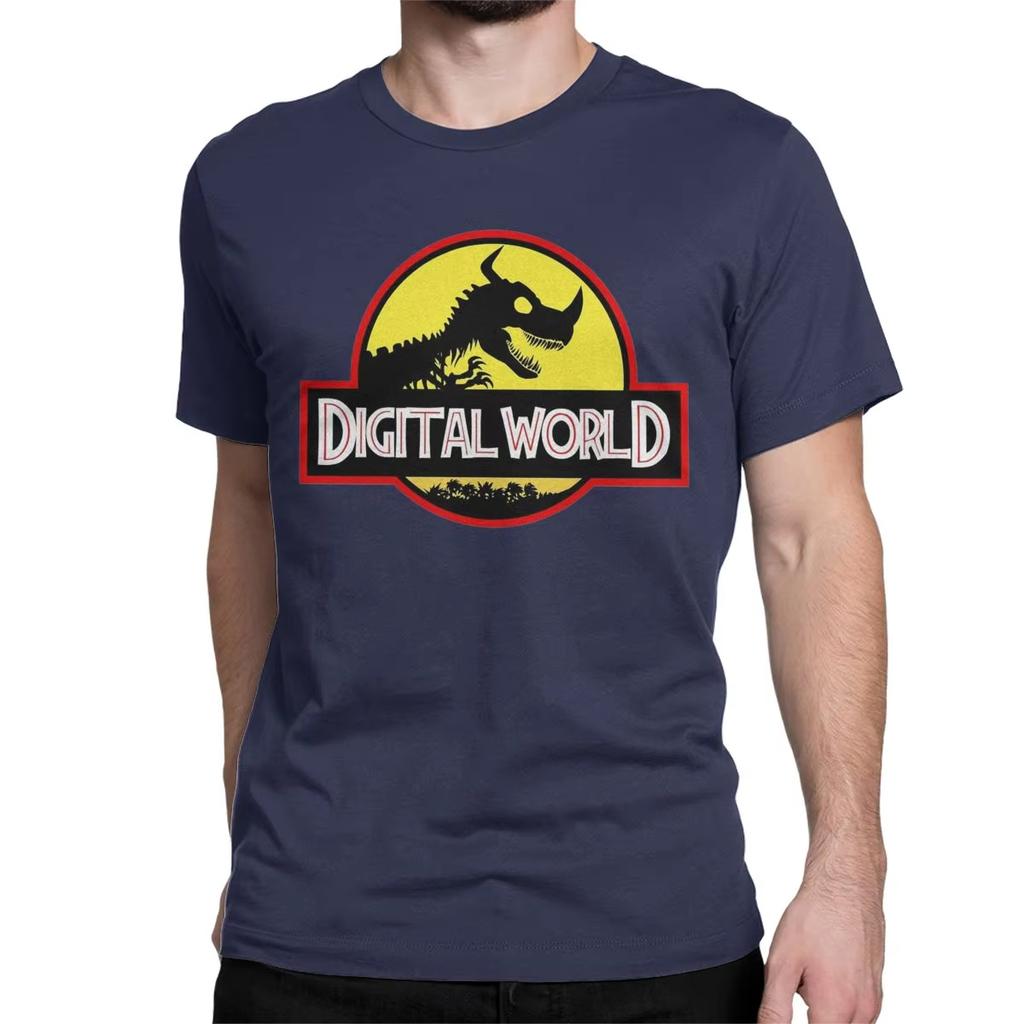 Summer Cotton Men  Dinosaurs Digital World T Shirt Digimon Anime Tops Unisex Short Sleeve Round Neck