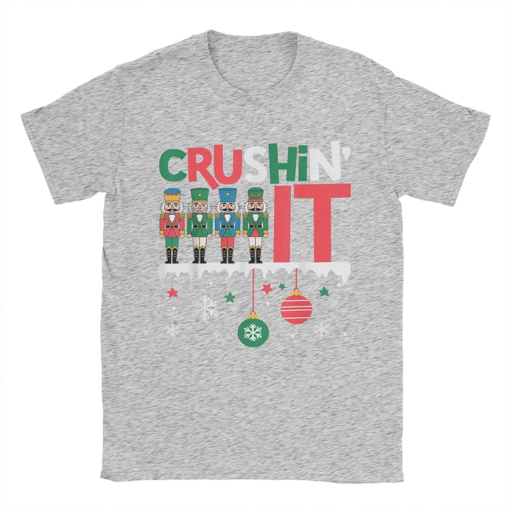Men TShirt Funny Nutcracker Crushing It Ornament Balls Xmas Humor Gifts Humorous Pure Cotton Tees Short Sleeve  T Shirt Clothes