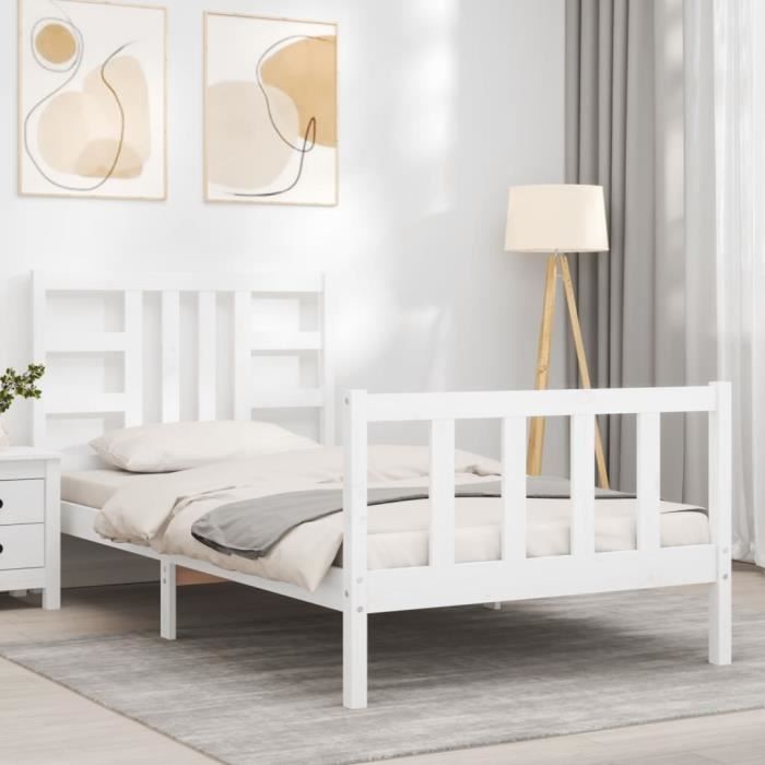 VidaXL Bed Frames and Headboard White 100x200 Cm Solid Wood 3191962