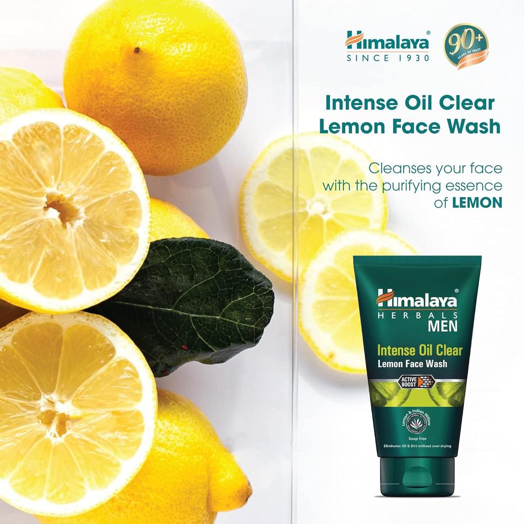 Himalaya Men Intense Oil Clear Lemon Face Wash 100ml Pack Soap Free Herbal Cleanser for Oily Skin