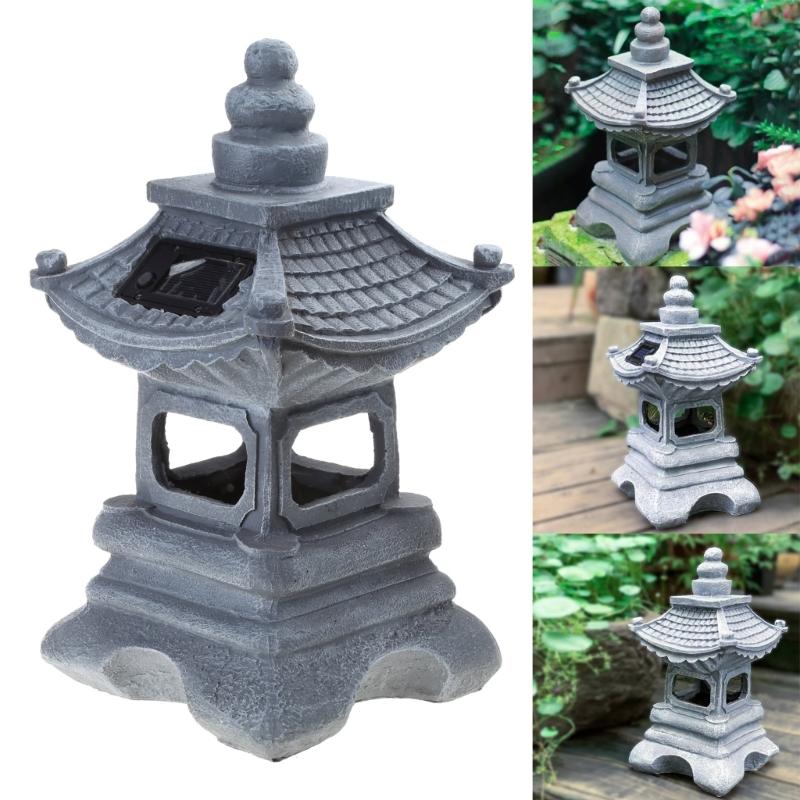 Decorative Solar for Palace Lamp Japanese Style Landscape Light Anti Deformed Garden Yard Resin Ornament Gift for Neighb