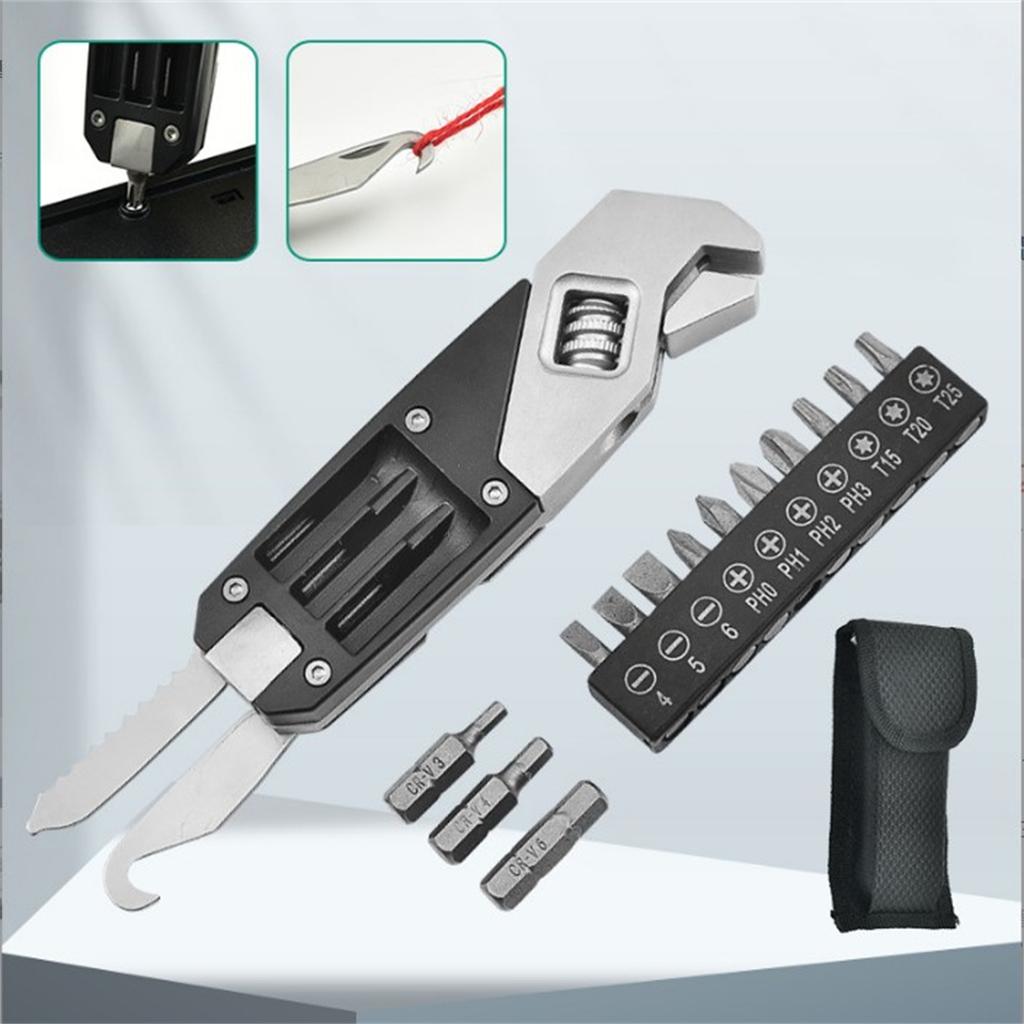 13 In 1 Mini Wrench Multi-Function Adjustable Wrench Portable Screwdriver 13 Bits Knife Stainless Steel Outdoor Home DIY Hand Tools