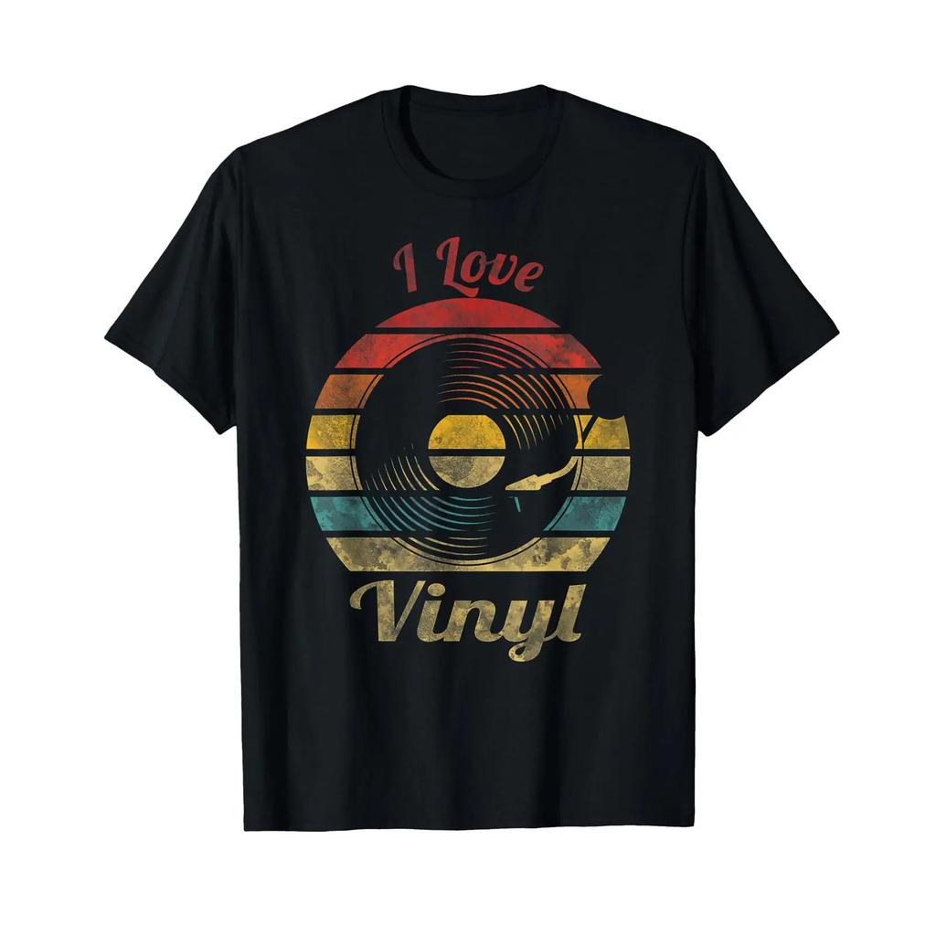 I Love Vinyl Retro Record Vintage Music T Shirt Vintage Washed Casual Soft Versatile Graphic Designer Clothes Slightly