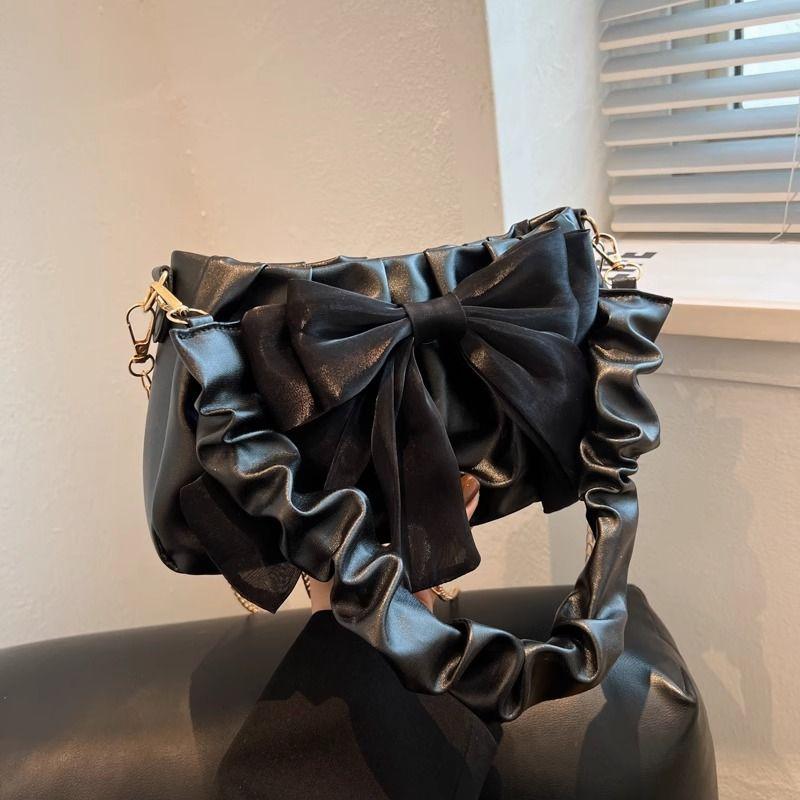 

Fancy Niche Style Bag Female New New Arrival Ins Chain Shoulder Underarm Bag Easiest for Match Ruched Crossbody Small Square Bag Black