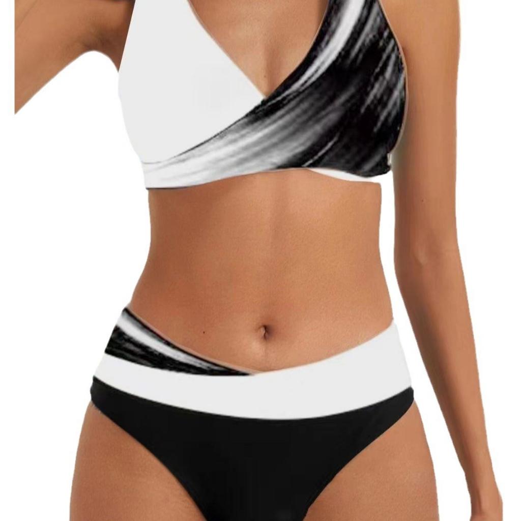 Set Bikini la Modă cu Imprimeu în Dungi, Costum de Baie Sexy din Două Piese, Costum de Baie cu Stil Fermecător